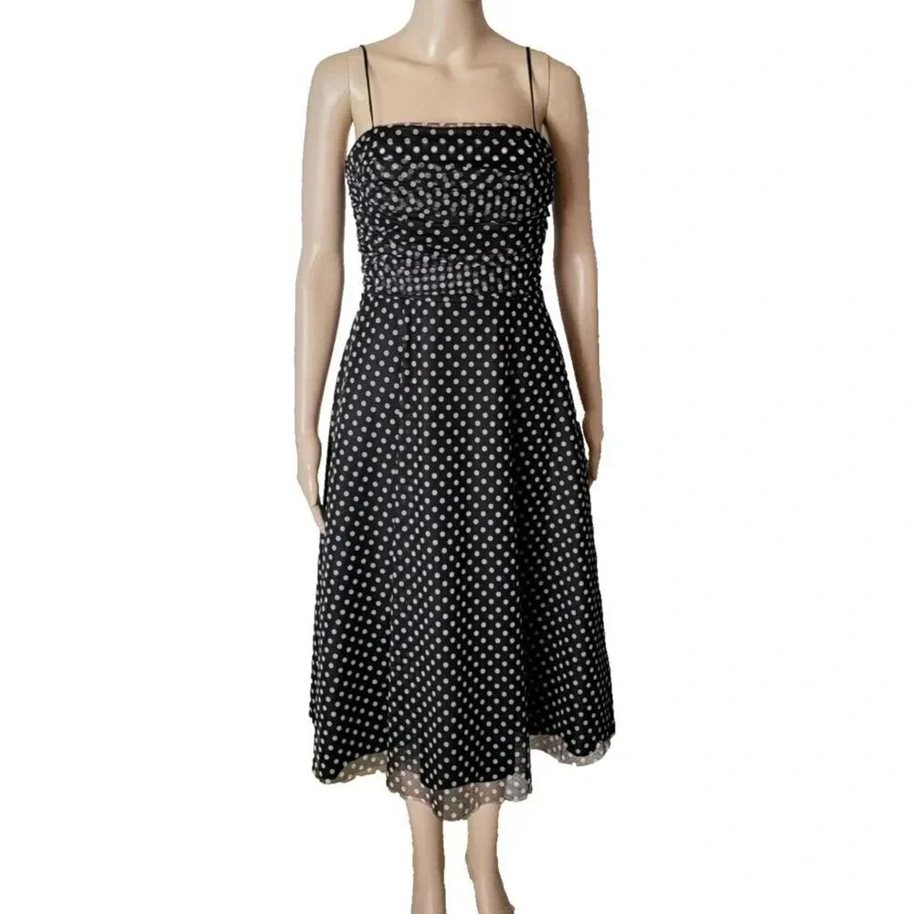 Eliza J Black Polka Dot Midi Dress - Picture 2 of 8